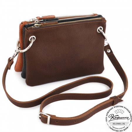 Женская кожаная сумка "Трио" (рыжий/коричневый/черный) 